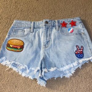 Patched Jean shorts